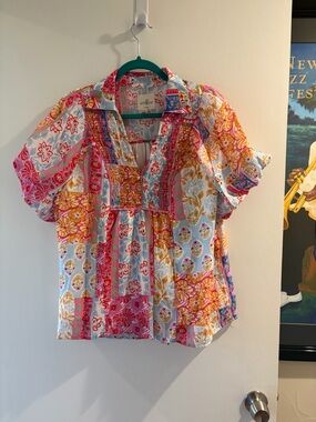 Umgee Multicolor Floral Patchwork Smocked Top